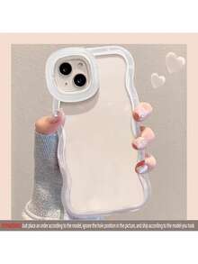Thick Air Cushion Wavy Pattern Invisible Dual Stand Cream-Color Phone Case, Suitable For IPhone 11/11Pro/11Pro Max/12/12Pro/12Pro Max/13/13Pro/13Pro Max/14/14Pro/14Plus/14Pro Max/15/15Pro/15Plus/15Pro Max/16/16Pro/16Plus/16Pro Max - Clear - View 5