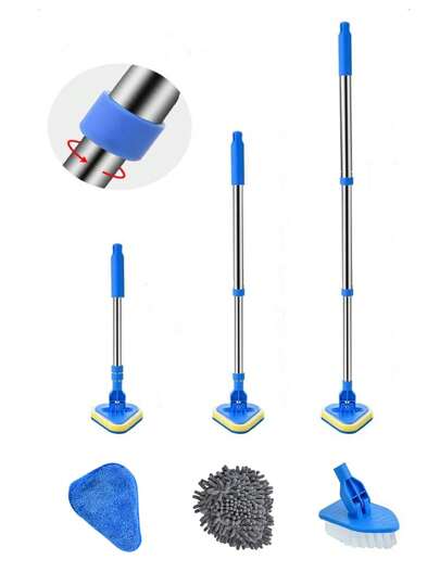 Multi-Function Bathroom Cleaning Brush Set With Extendable Handle, Suitable For Cleaning Bathroom Floor, Tiles, Bathtub, Swimming Pool And Kitchen Floor With Sponge Head, Hard Bristle, And Chenille Brush Head