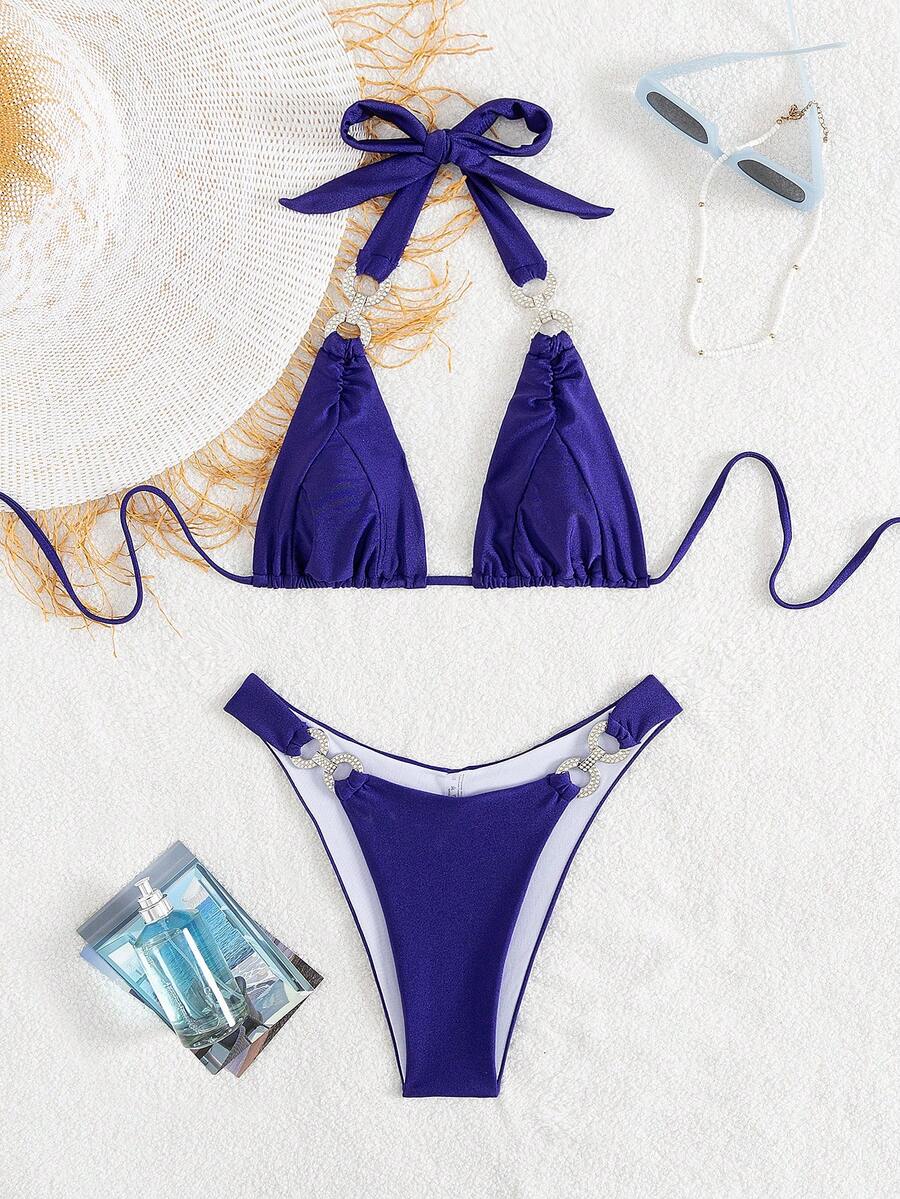 Conjunto de bikini de unicolor lindo y sexy, estilo europeo y americano nuevo, para uso en la playa en verano