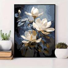 DIY Number Painting Kit For Adults, 40*50cm With Paints And Brushes, Ideal For Stress Relief, Digit Painting, Handmade Filling Numbers, Elegant Magnolia, Brings Good Mood, Room Decor Wall Art, Crafts, Beginner Painting, Perfect Gift For Friends (Frameless) - Multicolor - View 3