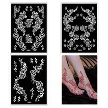 3 Pcs Henna Tattoo Stencils Reusable Painting Stencil For Hand Body Art Flower Temporary Tattoo Template Sleeve Wedding Bride Beauty - Black and White - View 5