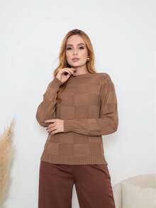 Women's Winter Knitted Blouse Boho  Square Knit Elegant Simple Casual Wool-Like Fabric Textured Knit Evening Holiday Wedding Office Street Travel Brunch Fall/Winter - Đồng - Xem 3