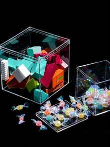 1 Stück quadratische Acryl-Kunststoff-Aufbewahrungsbox mit Deckel, Acryl-Schmuck- und Kosmetik-Handanzeigekasten, Süßigkeiten-Kleinobjekt-Aufbewahrungsbox
