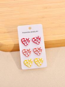 3 Pairs Bohemian Style Acrylic Geometric Print Earrings For Women, Jewelry For Party And Vacation