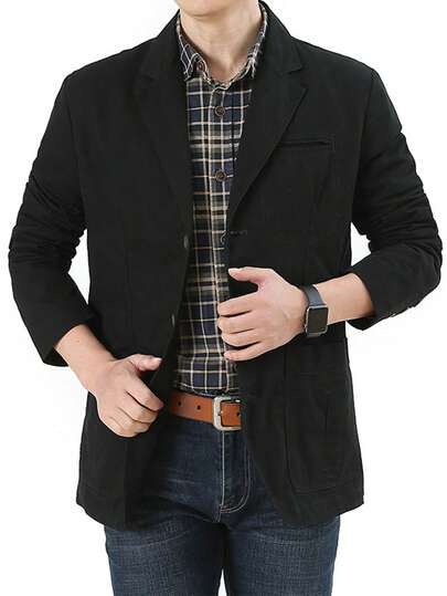 1 件男士休闲棉质水洗西装外套，正式三扣翻领外套，适合春秋季商务、派对，搭配牛仔裤，是送给丈夫或父亲的绝佳礼物