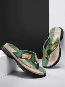 男士人字拖，夏季户外穿着，舒适防滑，户外运动休闲沙滩凉鞋 - 軍綠色 - 查看 2