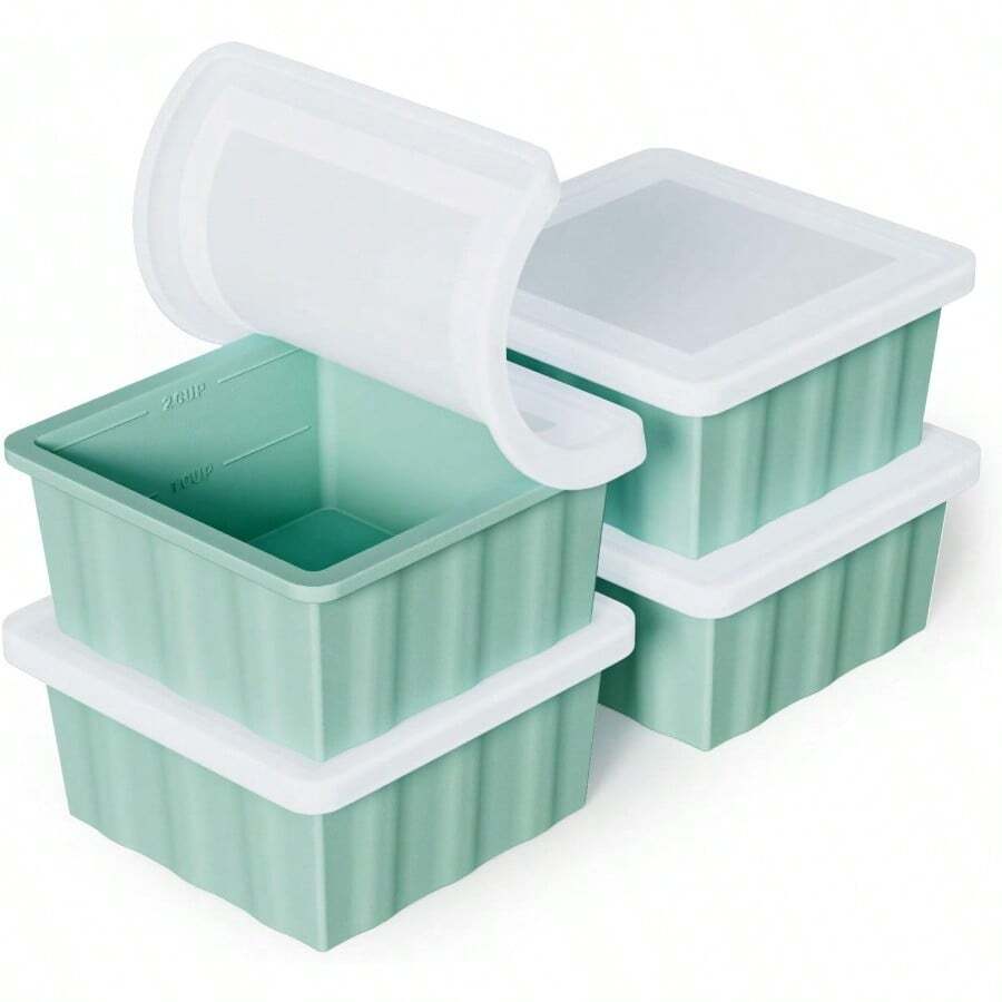 Silicone Freezer Tray For Soup Ice Cubes: 2-Cup Freezing Tray With Lid For Meal Prep - 4Pack Silicon Soup Portion Freeze Tray Make Stock Souped Ice Cube