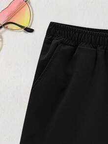 少女短裤宽松端庄蝴蝶结可爱柔软舒适夏季装 - 黑色 - 查看 4