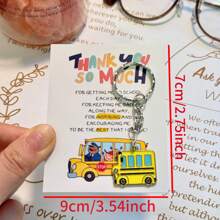 5 pièces Carte de poche "Merci beaucoup" avec porte-clés bus joyeux, cadeau parfait pour les enseignants, entraîneurs, chauffeurs de bus, diplômés et parents pour les occasions spéciales