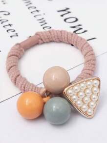 3pcs Fashionable Simple Elegant Colorful Ball Triangle Faux Pearl Hair Ties, High Elasticity & Non-Damaging For Women Ponytail Holders Hair Elastics Hair Rubber Bands Scrunchies Hair Rope, Hair Bobbles