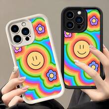 Rainbow Smile Pattern Phone Case For Compatible With IPhone 16/15/14/13/12/11/ProMax/Pro/Plus/XSMax/XS/X,Fashion Female Summer Unique Cases Shockproof Anti-Drop Design Tpu Protection Cover Men Casing Girl Women Ultimate Protective Fundas Para Protectores De Celulares Accessories Friend Gift Aesthetic Protector Forro De Teléfono - Pink - View 2