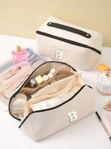 Premium PU Cosmetic Bag Travel Bag,With Letter Cosmetic Storage Bag, Large Capacity Layered Cosmetic Bag Zipper Bag, Portable Travel Organizer Multifunctional Waterproof Bag, Cosmetic Storage Bag, Travel Accessories, Travel Essentials, Cruise Essentials, Jewelry Storage, Lip Oil Storage, Nail Polish Storage, Valentine's Day Gift, Bridesmaid Gift, Birthday Gift, Friend And Teacher Gift, Holiday Gift, Mother Gift,Gift For Women