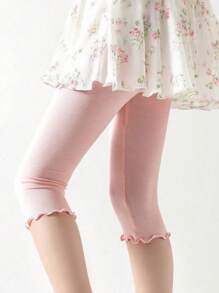 Set de 5 piezas de leggings de verano para niñas, pantalones capri casuales para niños, versión delgada para primavera/verano, leggings de 3/4 con dobladillo con volantes, color blanco, rosa, gris, negro, unicolor, minimalista versátil, adecuado para uso diario, leggings suaves y cómodos, se pueden combinar con blusas y vestidos para volver a la escuela