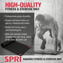 SPRI Hanging Exercise Mat, Fitness &Amp; Yoga Mat For Group Fitness Classes, Commercial Grade Quality With Reinforced Holes - 71L X 23W X 5_8 (Black) - View 3
