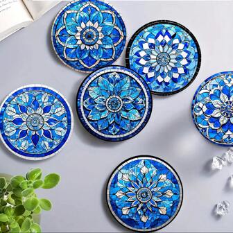 1套/4件/6件活力曼陀罗杯垫套装，彩色隔热垫，可洗餐垫，防烫防滑桌垫，汽车杯垫，非常适合家庭、咖啡厅、办公室、厨房、下午茶时间、主题派对装饰，精美礼品