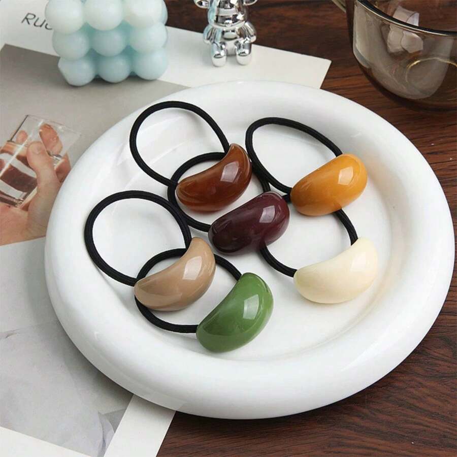 6-Piece Mixed Color Set Design With Curved Hair Cords, French Style Simple And Elegant High Elasticity Hair Accessories, Suitable For Women's Ponytails, Bun Heads, Hair Tie Ropes, Rubber Band Hair Accessories[Colors Will Vary Randomly - May Include Duplicates. Not Suitable For Those Who Require Specific Colors] Ponytail Holders Hair Elastics Hair Rubber Bands Scrunchies