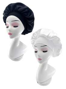 2/4 pezzi Cuffia da notte in seta, cuffie da notte in raso, cuffia da notte in seta con fascia elastica morbida, avvolgimento per capelli in seta per capelli ricci (Nero e Rosa)