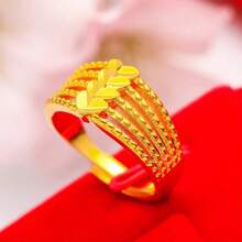 1pc 18K Gold Plated Heart-Shaped Openable Adjustable Ring, European Style Classic Smooth Solid Golden Couple Rings Wedding Gift, No Box