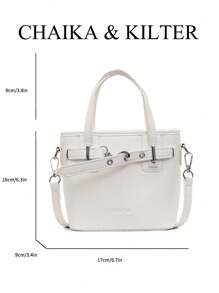 CHAIKA & KILTER 1pc Plain PU Leather Women Handbag, Fashion Litchi Texture Bucket Bag With Metal Eyelets, Dual Handles Design, Zipper Closure, Detachable & Adjustable Shoulder Strap, Suitable For Daily And Outing Use