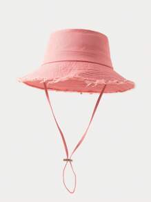 1pc Men's New Summer Outdoor Fashionable Wide Brim Bucket Hat With Rope, Casual Sun-Shading Hat For Daily Wear Men's Sun Hat Summer Hat, Suitable For Summer Outdoor Activities Such As Hiking And Fishing