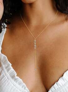 1 pièce Mode Polyvalent Collier Long en Métal Incrusté de Strass en Forme de Y, Convient aux Femmes pour Un Port Quotidien et en Soirée, Bijou Délicat et Minimaliste