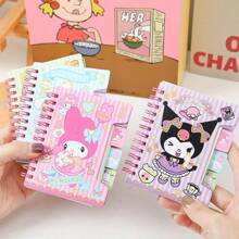 Sanrio 4pcs Sanrio Heat Transfer Spiral Notebook, Cute A7 Planner Book, High-Quality Stationery For Students, School Supplies,Back To School