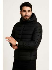 Men's Black Nylon Cold Weather Puffer Jacket Bobojaco Style - 黑色 - 查看 2