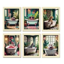1pc Interesting Animal Bathtub Art Poster Ostrich Rhinoceros Octopus Printing Bathroom Wall Gifts Decor Optional Frame - Multicolor - View 1