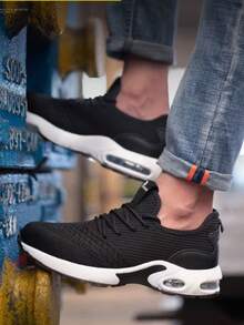 男女通用钢头工作鞋，舒适轻便防撞鞋，防砸防刺穿透气运动工作鞋，户外登山鞋轻便透气适用于建筑仓库园艺趾保护工作鞋，男女通用劳动防护鞋适合春夏秋冬 - 黑色 - 查看 6