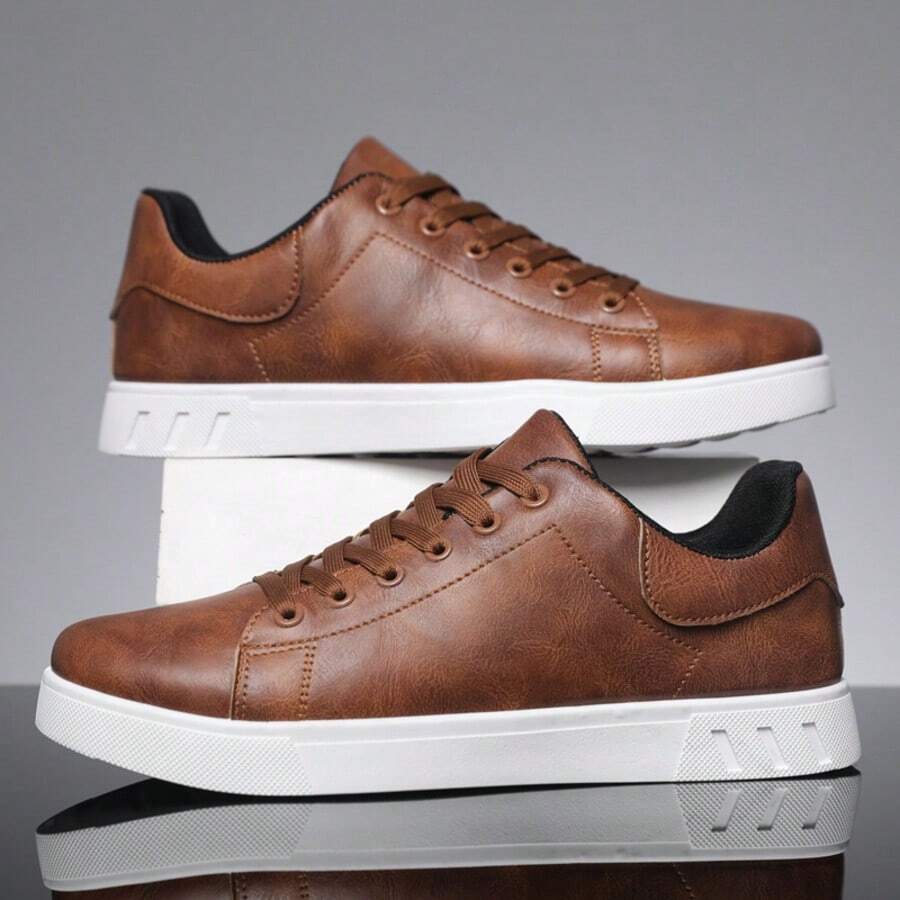 1 Paar Herrenschuhe im britischen Stil mit Schnürung, niedrigem Oberteil, lässige flache Schuhe, PU-Leder, Outdoor-Sport-Skateboardschuhe, Arbeit/Pendeln/Freizeit