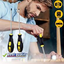 6pcs Magnetic Screwdriver Set, S2 Alloy Steel, 3 And 3 Flat Head Professional Cushioned Handle Screwdriver Set, Professional Repair Tool