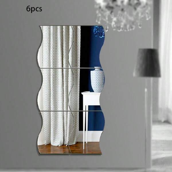 6 pegatinas de espejo acrílico de ola simple, de tamaño 4.72 pulgadas * 3.54 pulgadas, para decoración de pared. Son pegatinas de espejo autoadhesivas, espejos de pared 3D tridimensionales combinados para decoración del hogar y autoadhesivos, adecuados para decorar el centro de la mesa o bodas