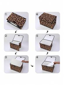 1 buah Kotak Penyimpanan Motif Leopard dengan Tutup, Kotak Penyimpanan Lipat dengan Pegangan, Wadah Organizer Ringan untuk Lemari, Pakaian, Mainan, dan Barang Rumah Tangga - MultiWarna - View 6