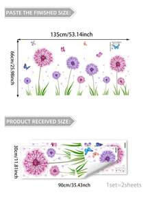 2pcs PVC Wall Sticker, Purple Dandelion Pattern Wall Decal For Home Easter
