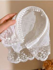 1pc Lace Lace Headscarf Vintage Triangle Scarf French Streamer Headband Sunblock Bun Hat Silk Scarf Women's Headscarf Hat, Pastoral Elegant Headband, Lace Edge Hair Accessories