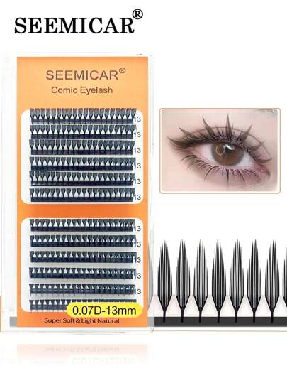 SEEMICAR 12 Reihen D 0,07 Dicke Comic Spirale Wimpernverlängerung Vorbereitete Fächer Natürliche Kaschmir Manga Falsche Wimpern Natürlich Weiche Federform Pteris Wimpern