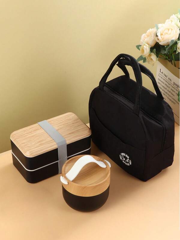 1Set Bamboo Bento Box With Compartments And Utensils, Stackable Lunch Box, Snack Container, Includes Spoon And Fork For Meal Prep Perfect For Back To School, Fishing, Camping,And Holiday Gift For Christmas And Thanksgiving!,School Supplies