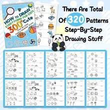 1 Piece Step-By-Step Drawing Guide, How To Draw Simple Cartoon Characters And Animals - Suitable For Children And Beginners - Boys And Girls Can Enjoy Fun Doodle Style Drawing Experience, New Children's Simple Sketch Cartoon Doodle Step-By-Step Drawing Book (Random Style And Color), Back To School / Welcome Learn School Supplies, School Essentials, Back To School, School, Back To School Supplies
