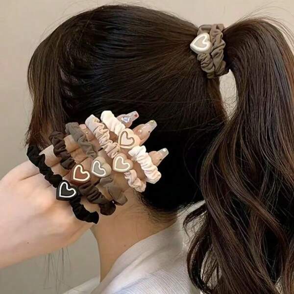 5-Piece New Coffee Love Pendant Hair Tie - Cute Bowknot Elastic Rubber Hairbands For Girls - For Ladies - Suitable For Casual Wear And Special Occasions - The Perfect Gift For Girls And Ladies,Hair Scrunchies
