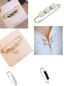 New Sweet And Versatile Pearl Waist Belt, Resize To Match Pants, Belt And Skirt, Waist Artifact, Female Pin, Anti-Exposure Brooch, Collar, Anti-Exposure Brooch Buckle, Invisible Anti-Pearl Brooch, Female Waist Pin, Fixed Clothes, Corsage, Shirt Brooch, Can Be Used As Clothing Decoration 6 Pieces/Set, Aluminum Alloy Waist Buckle Waist Decoration Set