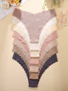 7pcs/Set Women Floral Print Smooth Fabric Seamless Panty With Scalloped Hem, Comfy Casual Ladies Underwear