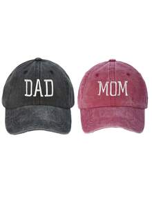 2 件“DAD MOM”刺绣可调节棒球帽 - 复古水洗风格，中性男女通用太阳帽，适合户外活动、时尚配饰、节日礼物 - A - 查看 14