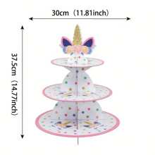 1pc 3-Tier Cardboard Cupcake Stand, Tower Round Cake Stand Holder, Reusable Dessert Holder Donuts Display Table, Wedding/Christmas/New Year/ Unicorn Theme Party Decoration Supplies