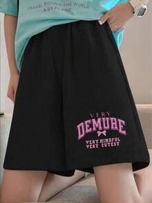 少女短裤宽松端庄蝴蝶结可爱柔软舒适夏季装 - 黑色 - 查看 1