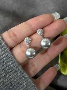 1 Paar glamouröse 925 Sterling Silber Ohrringe mit kubischem Zirkonia & Kunstperle, Partyschmuck Ohrringe für Frauen, Geschenkschmuck