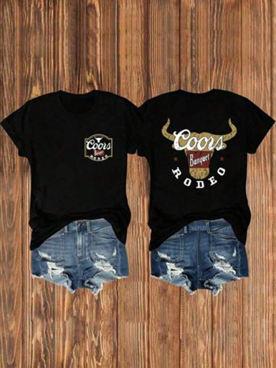 Summer Women's Regular Length Cow Print Round Neck Vacation Women's Clothing, Women's Birthday Clothing, Summer Tops, Business Casual Women's Sports Short Sleeves, Festival Outfits For Women - Black - View 1