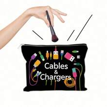 1pc Charger Graphic Cosmetic Bag, Double-Sided Printed Travel Wash Bag, Necessary Item For Business Trip And Travel, Makeup And Toiletry Storage Organizer, Charger Storage, Gift For Friendstravel Essentials Vacation Summer Holiday Back To School School Stuff Bag For School Travel Bag For Women Makeup Bag For Travel