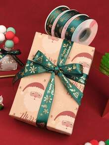 2.5cm*25yards Christmas Ribbon, Burgundy & Olive Green Polyester Satin Ribbon, Holiday Festive Ribbon With Snowflake And Christmas Tree Pattern, Suitable For Gift Wrapping, Party Decoration, Bow Making, Sewing And Craft