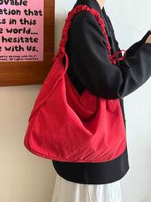 褶皱云腋下包，韩版百搭单肩包，斜挎包，大号尼龙托特包，饺子包，月牙包 - 紅色 - 查看 8