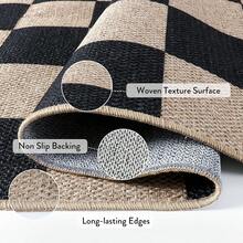 Checkered Easy Jute 3x5 Outdoor Patio Rug, Washable Rugs For Entryway Diamond Indoor Outdoor Living Room Carpet, Farmhouse Neutral Non Slip Black Door Carpet For Backyard Bedroom - 自然與黑色/棋盤格-2 - 查看 11
